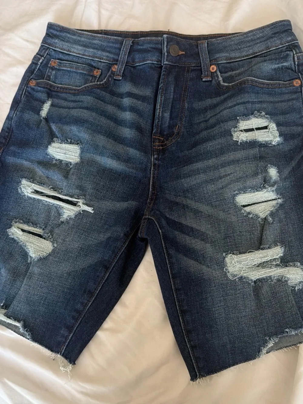 Aeropostale Distressed Dark Blue Denim Jean Shorts
